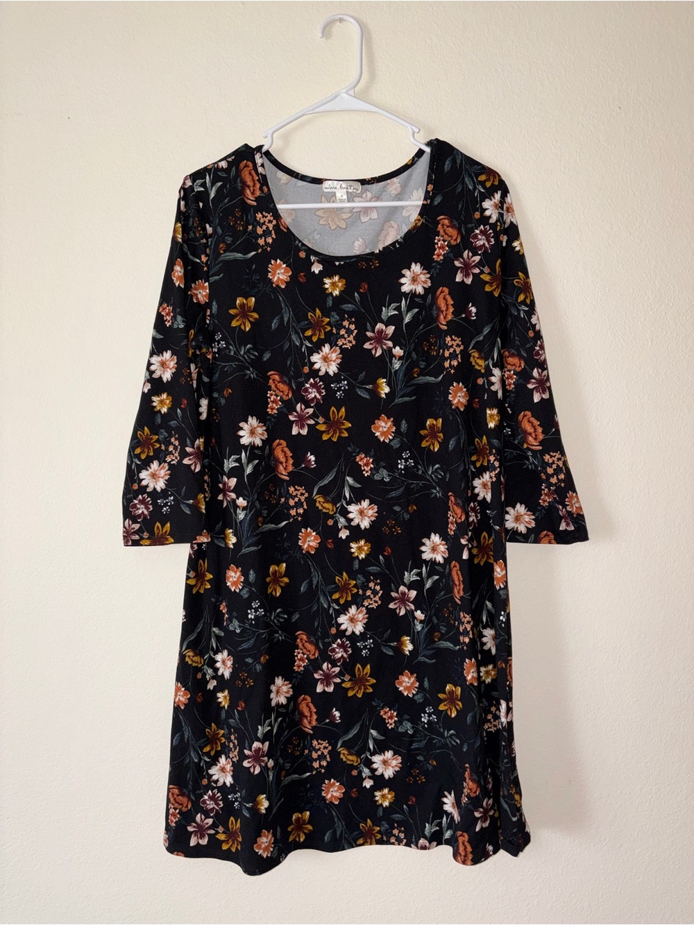 nine britton Black Floral A-Line Dress XL Women